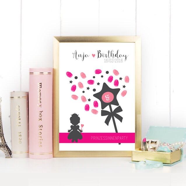 for about 40-50 fingerprints individualisert with name and age of the child Fingerprint tree A4 children/'s birthday birthday girl