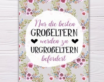 A6 Postkarte für Großeltern in grau/lila Glanzoptik Papierstärke 235g/m2 Geschenk für zukünftige Urgroßeltern