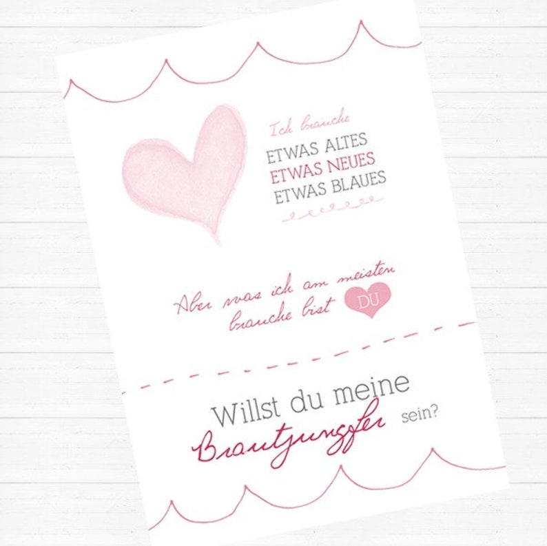 A6 Postkarte für Trauzeugin oder Brautjungfer in weiß/rosa Glanzoptik Papierstärke 235 g / m2 Geschenk für Brautjungfer oder Trauzeugin Bild 4