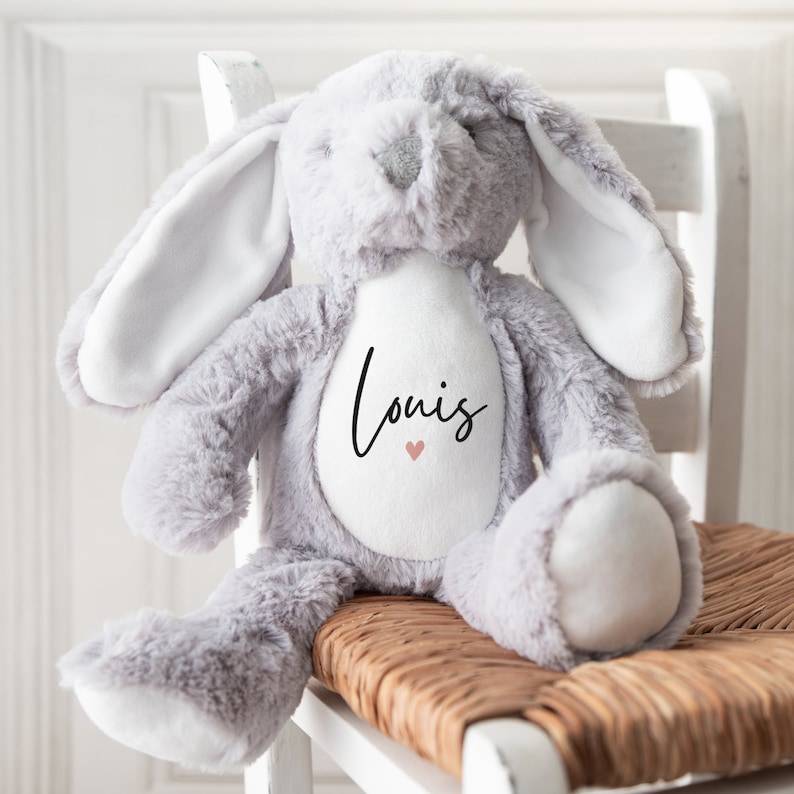 Kuscheltier personalisiert mit Name, Baby-Geschenk, Tauf-Geschenk, Plüschtier, Stofftier, Hase, zur Geburt, Erinnerung, Kinder, Taufe Bild 2