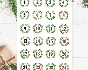 Números del calendario de Adviento Wreath Verde para Amigos - Niños - Familia