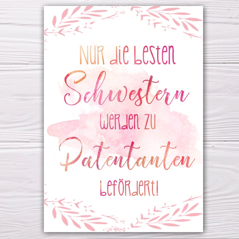 A6 Postkarte für Patentante in rosa Glanzoptik Papierstärke 235g/m2 Geschenk für Schwester Patentante Bild 1