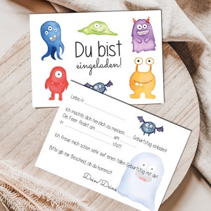 Einladung Kinder-Geburtstag Monster mit Name , Digital/Download, Print, Junge, Party, Dekoration, Ankündigung, A6