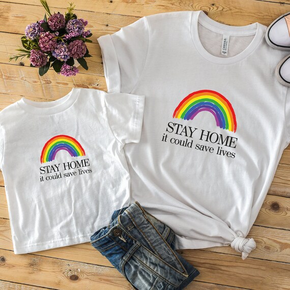 it could save lives aus 100/% Baumwolle in XS-XXXL Damen Shirt RegenbogenSTAY HOME