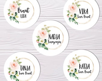 Buttons for the bachelor party, 6 cm, customized with the name of the bride, bridal crew, team bride, stag party