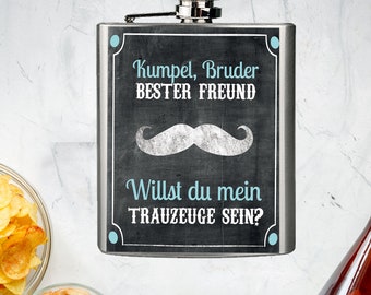 Edelstahl Flachmann mit Schraubverschlussdeckel "Willst du mein Trauzeuge sein" 196ml zum Befüllen für Bruder - besten Freund - Trauzeugen