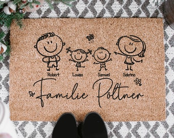 personalisierte Fußmatte Familie mit Name aus Kokosfasern, Türmatte, Willkommensmatte, Geschenk zum Einzug | Einweihung | Hochzeitsgeschenk