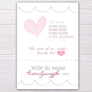 A6 Postkarte für Trauzeugin oder Brautjungfer in weiß/rosa Glanzoptik Papierstärke 235 g / m2 Geschenk für Brautjungfer oder Trauzeugin Bild 2