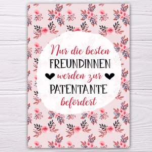 A6 Postkarte für Freundinnen in rot/rosa Glanzoptik Papierstärke 235g/m2 für zukünftige Patentanten Bild 1