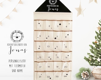 personalisierter Adventskalender aus Stoff mit Tiermotiv zum Befüllen, Adventkalender, Weihnachtsdeko, Geschenk-Idee beste Freundin Kinder