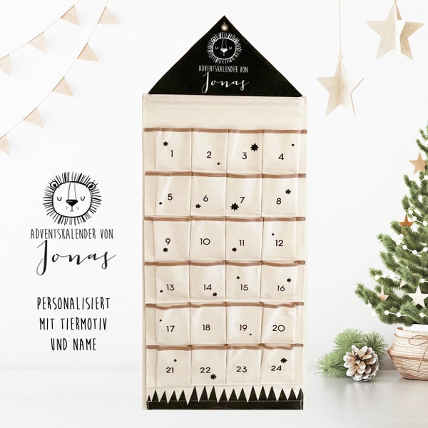 personalisierter Adventskalender aus Stoff mit Tiermotiv zum Befüllen, Adventkalender, Weihnachtsdeko, Geschenk-Idee beste Freundin Kinder