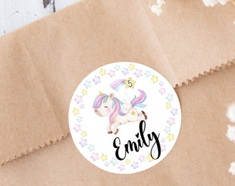 20 stickers round with name and unicorn for baptism, children's birthday party, stickers guest gifts, name stickers, school stickers, personalized,