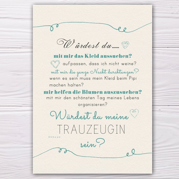 A6 Postcard for groomswoman or bridesmaid in sand/turquoise glossy look paper thickness 235 g / m2 gift for bridesmaid or groomswoman