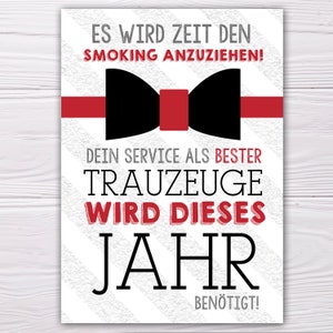 A6 Postkarte für Trauzeuge in rot/schwarz Glanzoptik Paierstärke 235g/m2 Geschenk für Trauzeuge