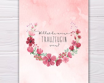 A6 Postcard for groomswoman or bridesmaid in pink watercolor glossy optics paper thickness 235 g / m2 gift