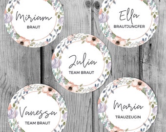 Buttons pour l’enterrement de vie de garçon, 6 cm, individualisé avec le nom de la mariée, équipe de mariée, teambrat, Polterabend