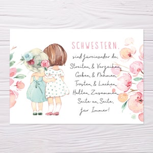 A6 Postkarte für Schwester in rosa Wasserfarbenopitk Glanzoptik Papierstärke 235g/m2