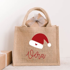 Jutetasche personalisiert mit Mütze und Namen für beste Freundin, Mama, Familie, Weihnachten, Geschenksack, Geschenksidee, Muttertag