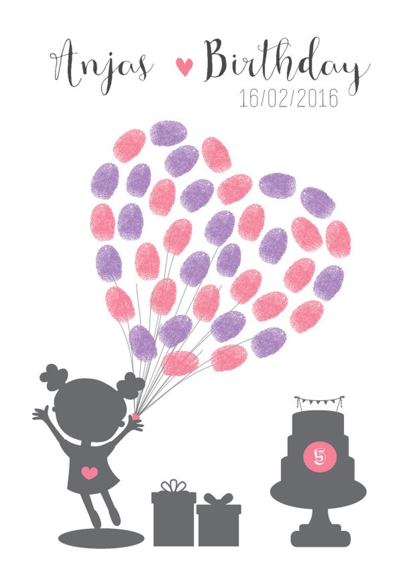 for about 40-50 fingerprints individualisert with name and age of the child Fingerprint tree A4 children/'s birthday birthday girl