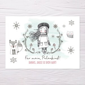 A6 Postkarte für Patenkind winterlich blau Glanzoptik Papierstärke 235g/m2 Geschenk für Patenkind