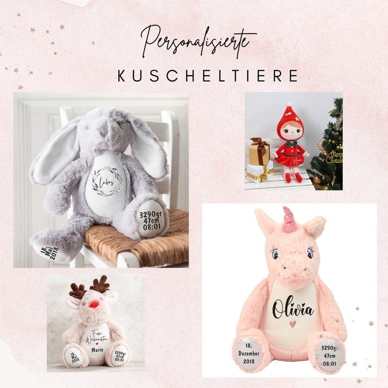 Kuscheltier personalisiert mit Name und Foto, Baby-Geschenk, Tauf-Geschenk, Plüschtier, Stofftier, Hase, Geburt, Erinnerung, Kinder, Taufe Bild 9