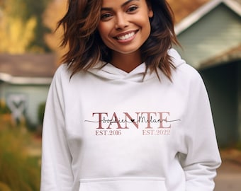 Tante Hoodie personalisiert mit Name, für Tante, Patentante, Geschenk-Idee, Geburtstag, Weihnachten, Geburt, Kapuzen-Pullover, Sweater, Mama