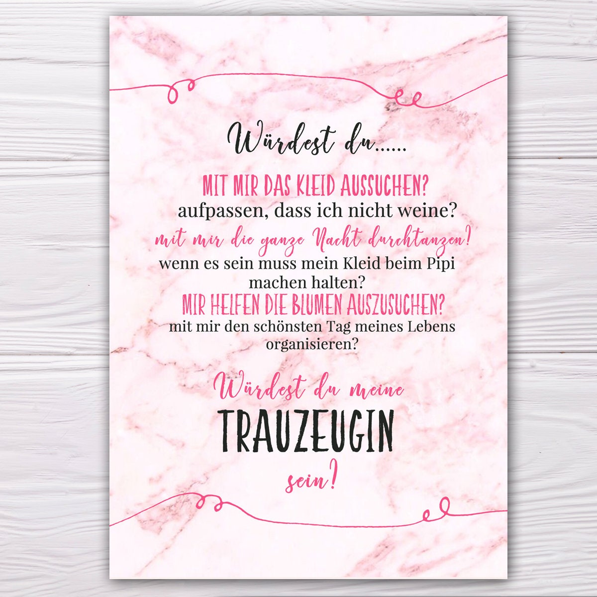 A6 Postkarte für Trauzeugin oder Brautjungfer in marmor/rosa Etsy