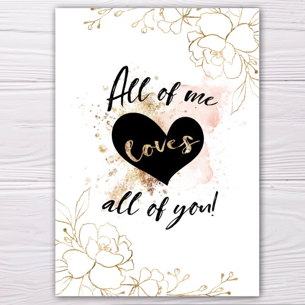 A6 Postkarte für den Valentinstag gold/schwarz Glanzoptik Papierstärke 235g/m2 Geschenk für die Allerliebste/den Allerliebsten