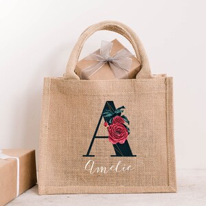 Jutetasche personalisiert mit Namen und ElegantRot für beste Freundin, Mama, Familie, Weihnachten, Geschenksack, Geschenksidee, Muttertag