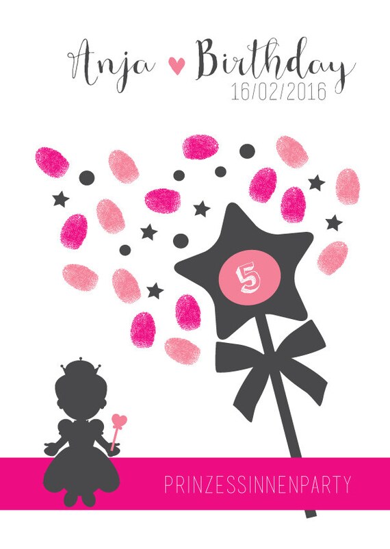for about 40-50 fingerprints individualisert with name and age of the child Fingerprint tree A4 children/'s birthday birthday girl