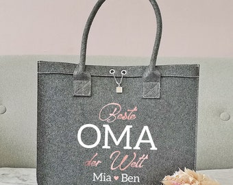 Filztasche Oma personalisiert für die Beste Oma der Welt mit Kindernamen, Einkaufs-Tasche, Geschenk-Idee Muttertag, Trage-Tasche