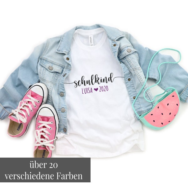 Kinder T-Shirt Name, Jahr und Schulkind, Einschulung, 1. Schultag, Schulkind, Schulanfang, Schüler, Geschenk, Schultüte