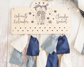 calendario de adviento de madera personalizado para parejas parejas | para rellenar | | de compromiso Idea de regalo antes de navidad | con bolsas