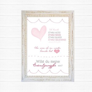 A6 Postkarte für Trauzeugin oder Brautjungfer in weiß/rosa Glanzoptik Papierstärke 235 g / m2 Geschenk für Brautjungfer oder Trauzeugin Bild 3