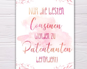 A6 Postkarte für Patentante in rosarot Glanzoptik Papierstärke 235g/m2 Geschenk für Cousine