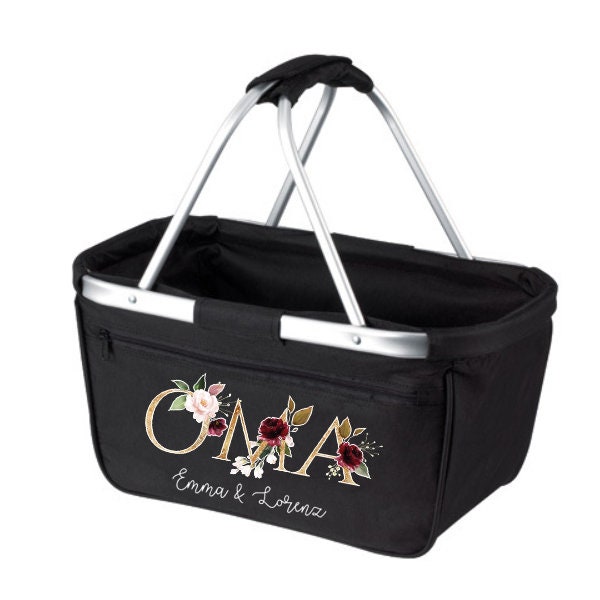 carrello della spesa personalizzato per la nonna con nome e fiori, regalo nonna, regalo festa della mamma, pieghevole, regalo festa della mamma, shopping bag