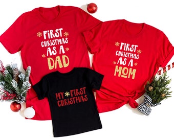 Familien T-Shirts "First Christmas as.." aus 100% Baumwolle für Weihnachten