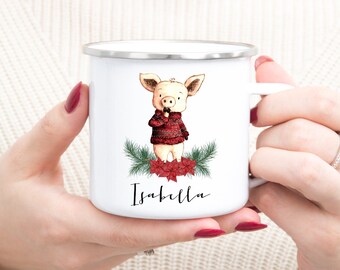 coupe d’émail personnalisé coupe de Noël porcelet gobelet de Noël pour les enfants, la famille, tasse personnalisée, idée cadeau