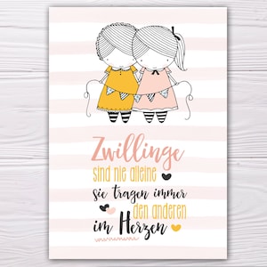 A6 Postkarte für Zwillinge in rose/gelb Papierstärke 235g/m2 - Geschenk zur Geburt oder für den Zwilling, Zwillingsschwester