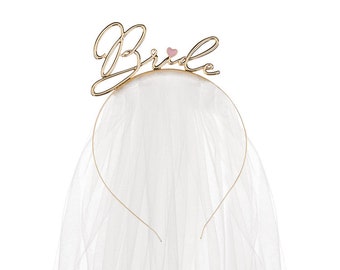 golden bridal hair band with grinder | Bride Acessoires | Bridal veil with golden headband, for bachelor party JGA bachelor party