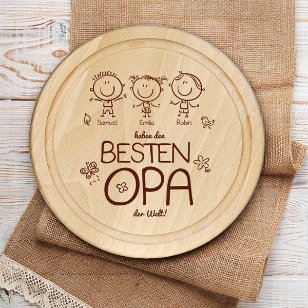 Holzbrett OPA mit Kindernamen personalisiert, Jausenbrett, Schneidebrett mit Name, 25cm, Vatertagsgeschenk, Geschenkidee Opa, Vatertag OPA