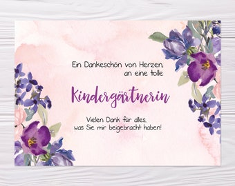 A6 Postcard Nursery gardener in purple/pink glossy optics paper thickness 235g/m2 thank you gift for kindergarten teacher