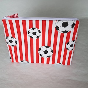 abwischbare Kulturtasche, Fußball rot, Kulturbeutel, Geschenk, Männer, Waschtasche, Kosmetiktasche, Wachstuch,