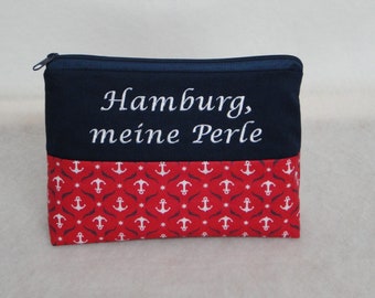 Kulturtasche Hamurg, meine Perle. Name, Anker, personalisiert, Geschenk, Kulturbeutel, Kosmetiktasche, Männer,