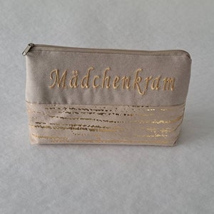 Kosmetiktasche Mädchenkram, Wunschname, personalisiert, abwischbar, Schminktasche, Geschenk, Freundin, Gold, glänzend