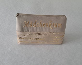 Kosmetiktasche Mädchenkram, Wunschname, personalisiert, abwischbar, Schminktasche, Geschenk, Freundin, Gold, glänzend