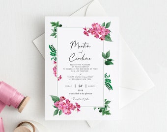 Printable Orchid Wedding Invitation, Wedding Invitation Template, Wedding Invitation, Greenery Wedding Invitation, Instant Download, TCM01