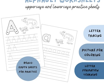 Alphabet Tracing Worksheets: A-Z Handwriting Practice (Digital Download PDF)