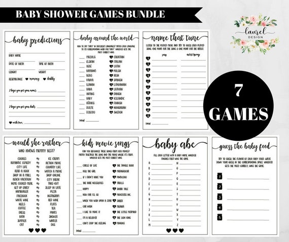 black-and-white-printable-baby-shower-games-bundle-etsy