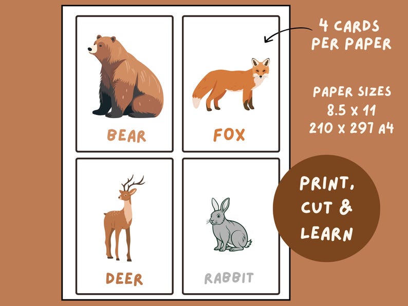 Woodland Animals Flash Cards: Forest Nature Learning Poster (PDF ...